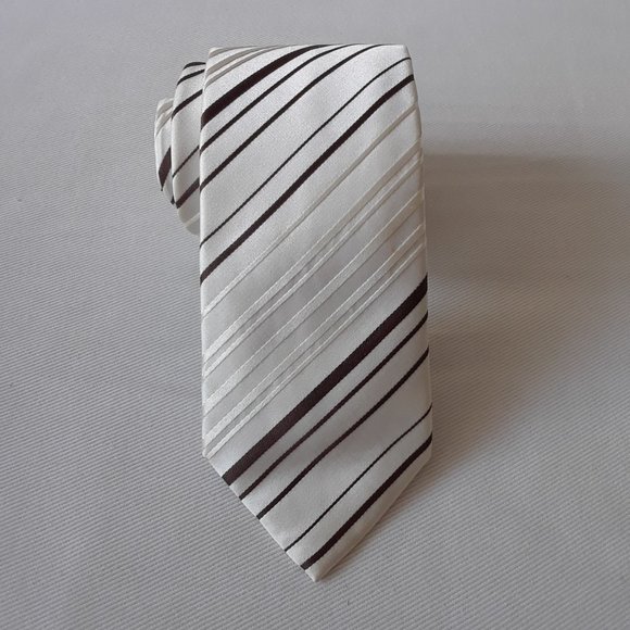 Jerry Garcia. Slim Striped Silk Tie. Off-White & Brown - Picture 2 of 9